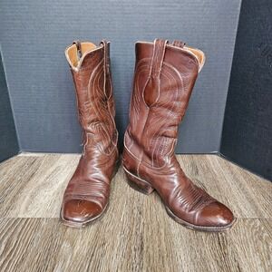 Vintage Lucchese Cowboy Western Boots Mens 9.5D Leather Brown USA Made